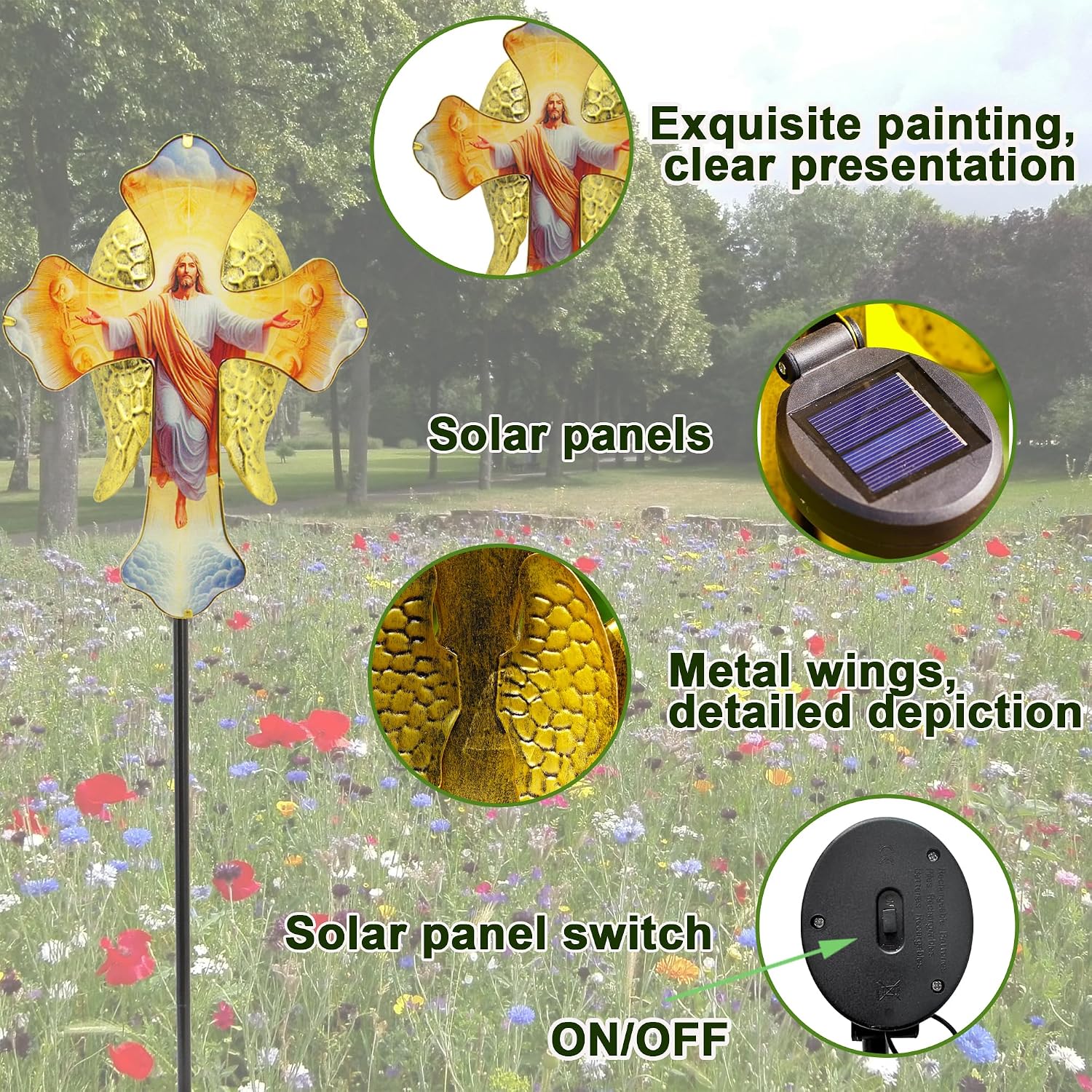 Solar Jesus Cross Garden Lights for Graves - Angel Wing Memorial Decor, Waterproof Cemetery Solar Stake Lights for Easter, Patio, Yard - Sympathy Gifts for Loved Ones1.