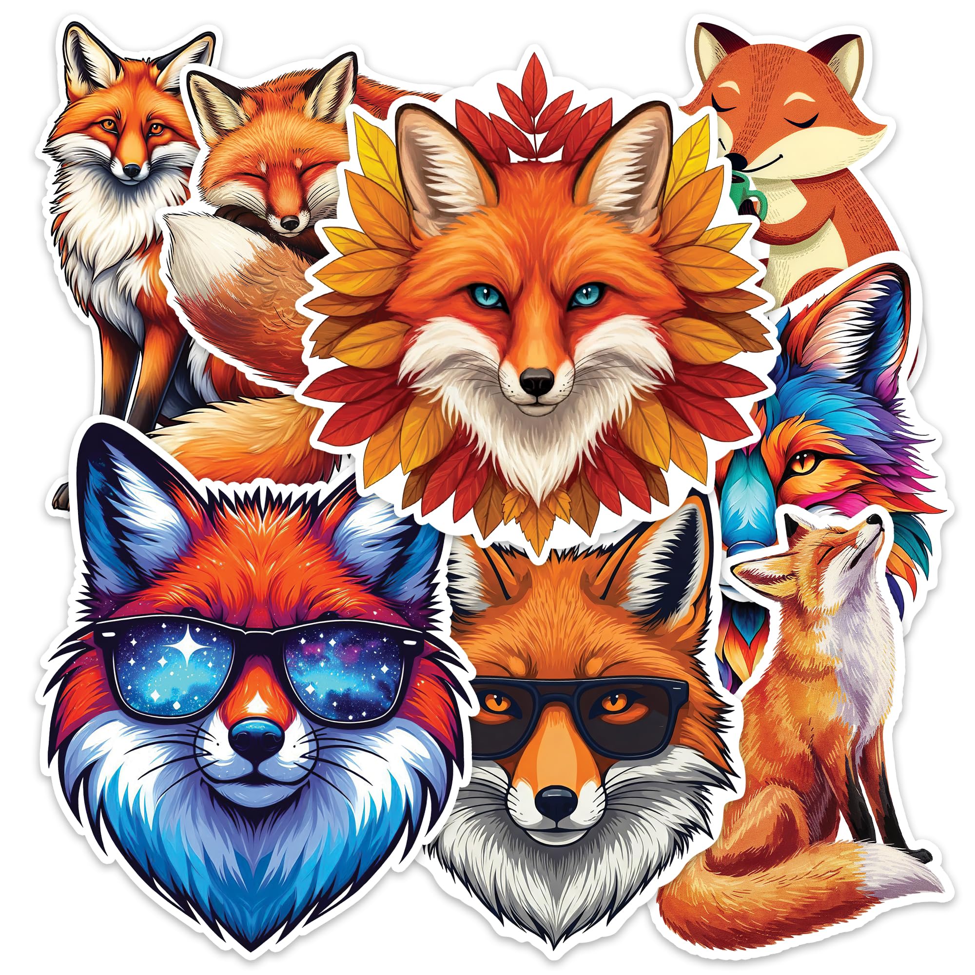 Fox Sticker 8 Pcs (Large Size) Vinyl Stickers Laptop Waterproof Decal for Car Bumper Water Bottle Notebook Luggage Window Funny Party Birthday