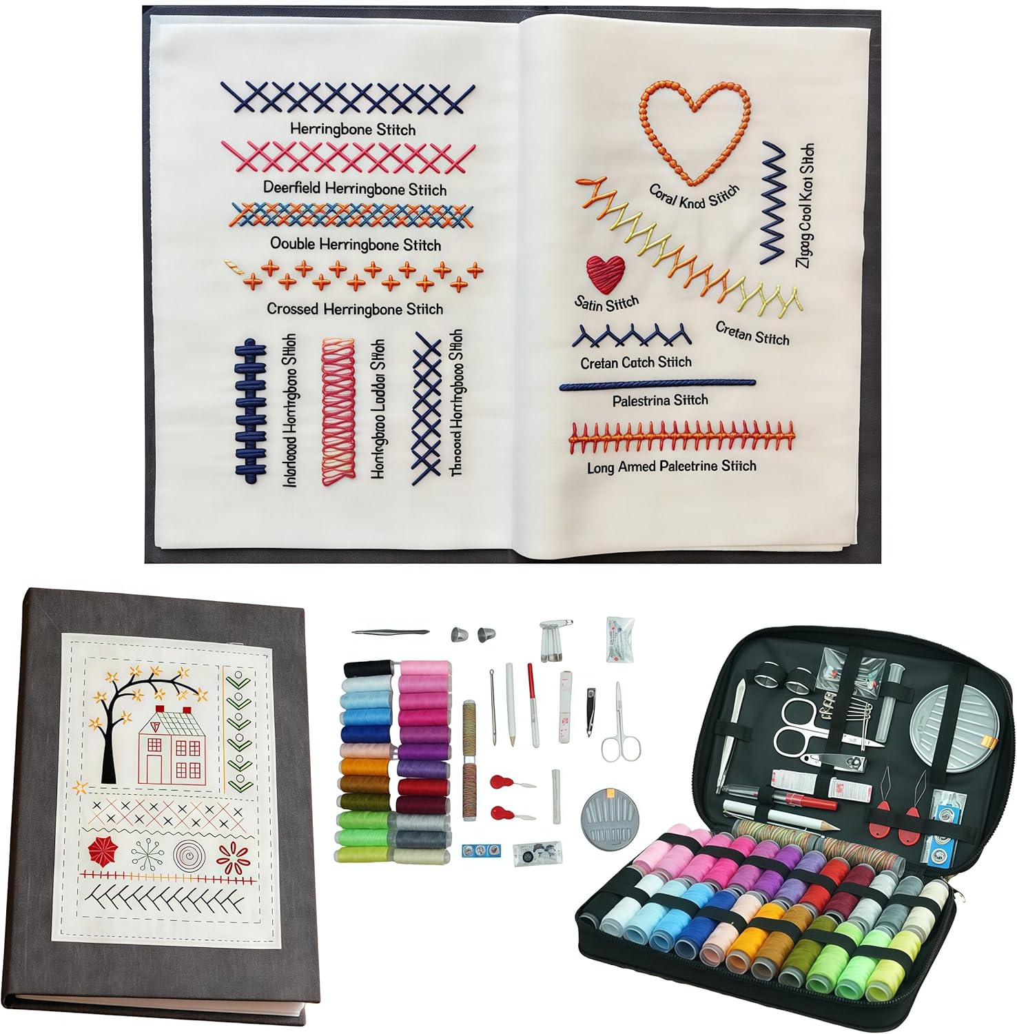2026 New Embroidery Stitch Book Kit,All Scenario Embroidery Learning Book,Comes with a Complete Toolkit and Instructional Tutorial,Suitable for Handicraft and Sewing Enthusiasts(C- Book Style)