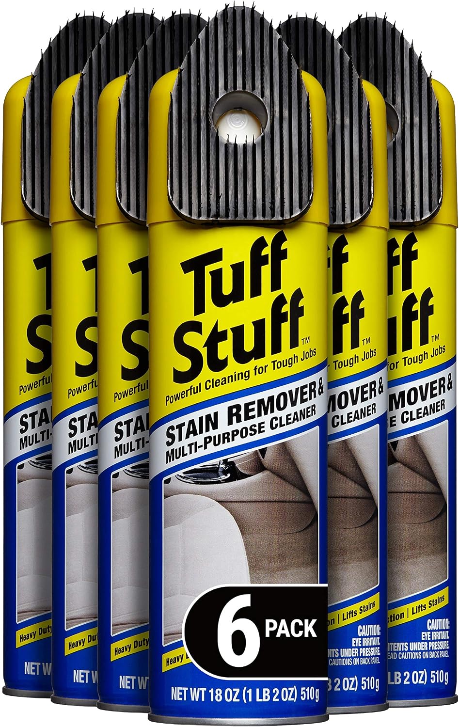 Tuff Stuff Car Cleaner and Stain Remover, Multi-Purpose for Cars, Truck, Motorcycle, Scrubby Cap, Aerosol, Pack of 6, 17182C-6PK