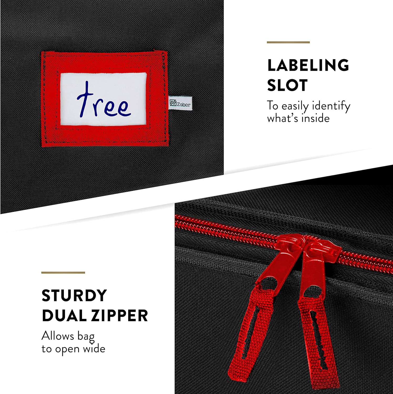 ZOBER 600D Oxford Fabric Rolling Christmas Tree Storage Bag - Fits 7.5 Ft Artificial Trees - Waterproof Christmas Tree Bag For Storage Box For Xmas, Durable Handles and Wheels - Card Slot - Black