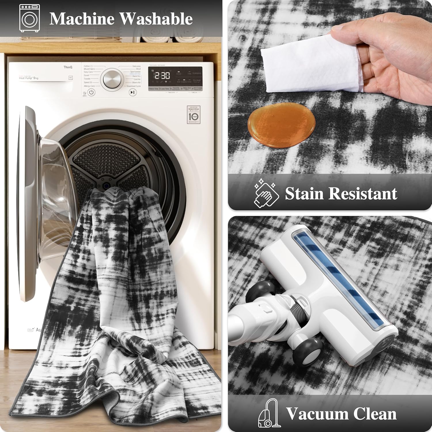 Modern Area Rug 8x10 - Non-Slip Washable Rug Living Room Carpets - Soft & Stain Resistant Rug for Home Bedroom Dining Room Home Office Indoor Nursery Black and White