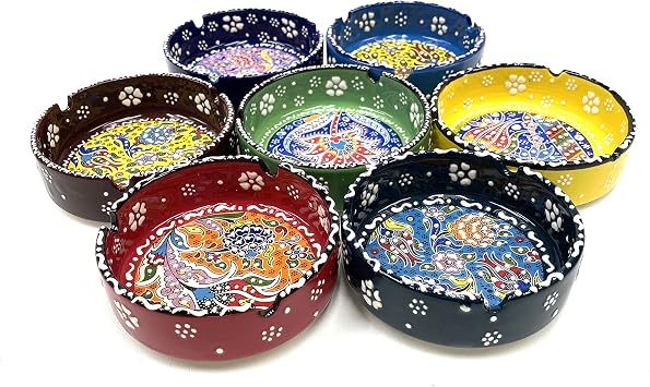 Hand Painted Turkish Ceramic Ashtray Assorted Colors 1 Count 4.25"
