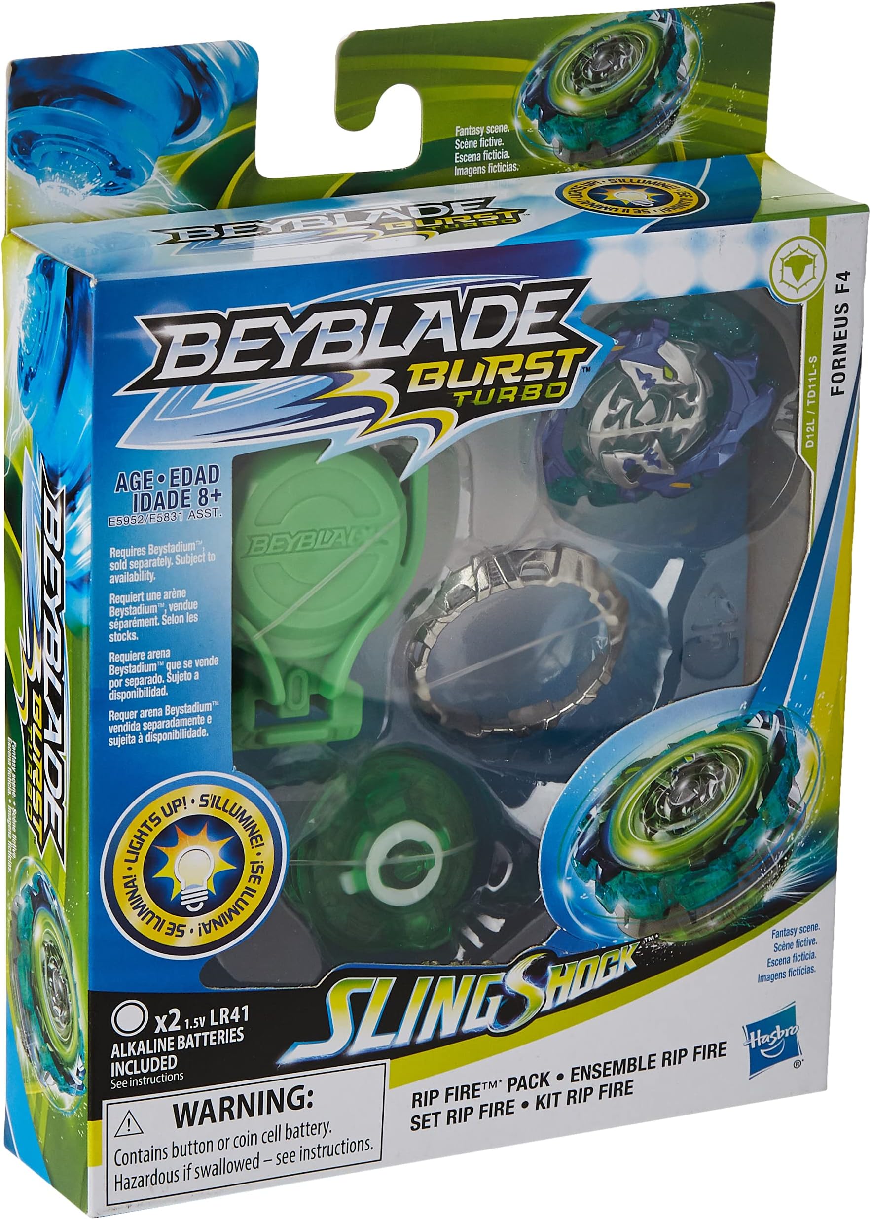 Burst Slingshock Rip Fire Starter Pack Forneus F4: Light-Up Top with Right/Left-Spin Launcher, Age 8+