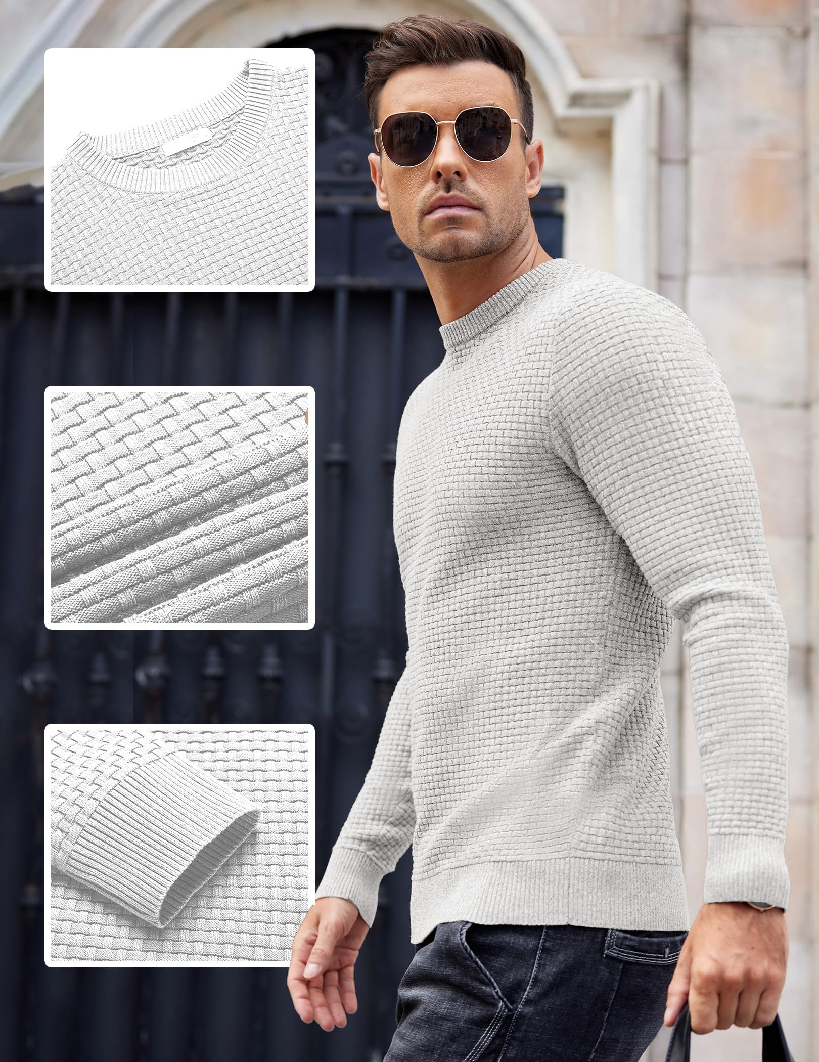 COOFANDY Maglioni Uomo Girocollo Maglione a Maglia Casual Felpa Firmati a Maniche Lunghe Maglione da Lavoro Uomo Estivo Sweater Business