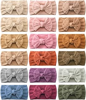 JollyBows 18-Pack Soft Nylon Baby Girl Headbands - Stretchy Hair Bows for Newborns, Infants, Toddlers - Non-Slip, Comfortable