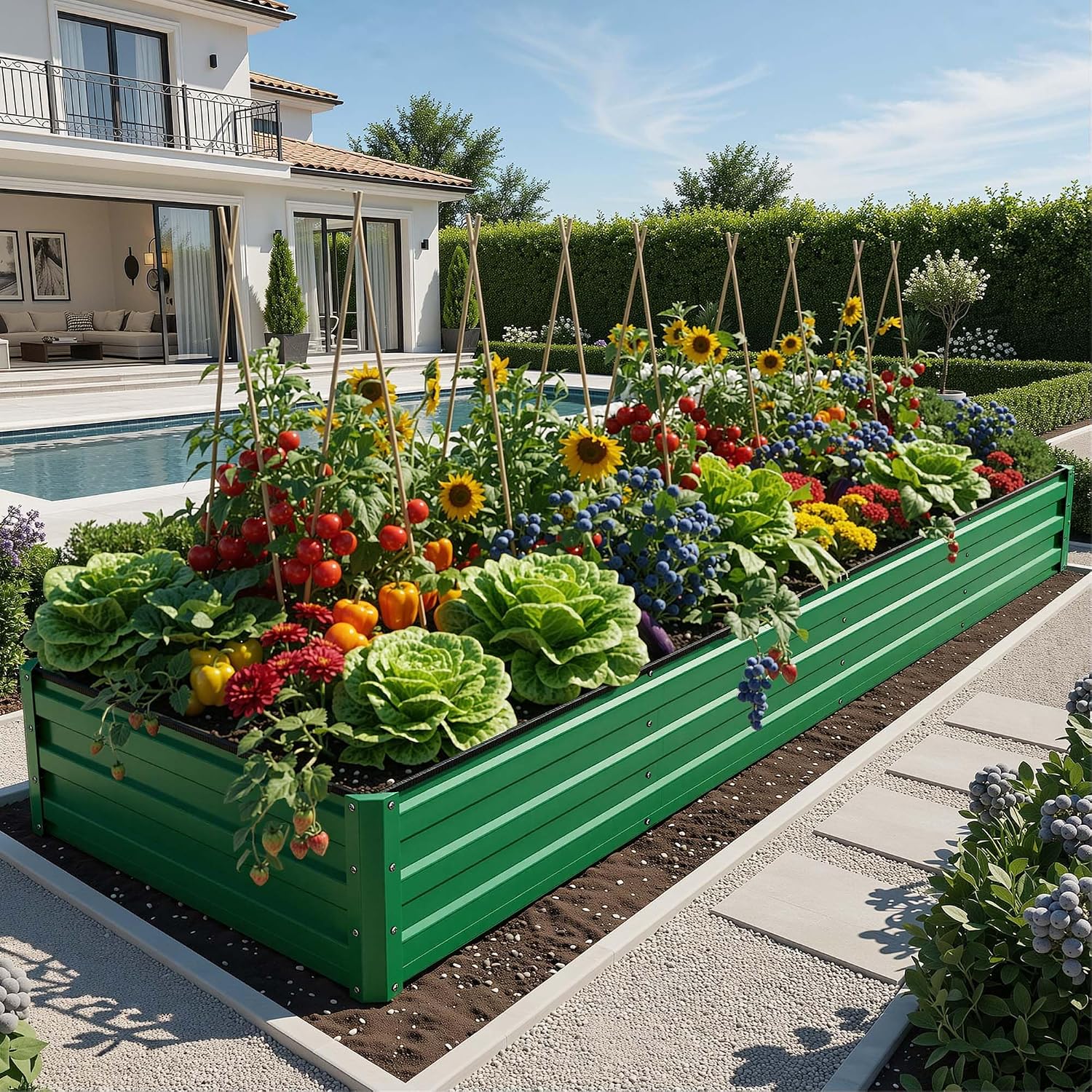 YITAHOME 12x4x1ft 2pcs Large Raised Garden Bed Kit, Galvanized Metal Planter Box with Gloves, Ground Nails, Support Rod, Outdoor Above Ground Planters for Plants Vegetables Flowers, Green Green 12x4x1ft 2pcs thumbnail 2