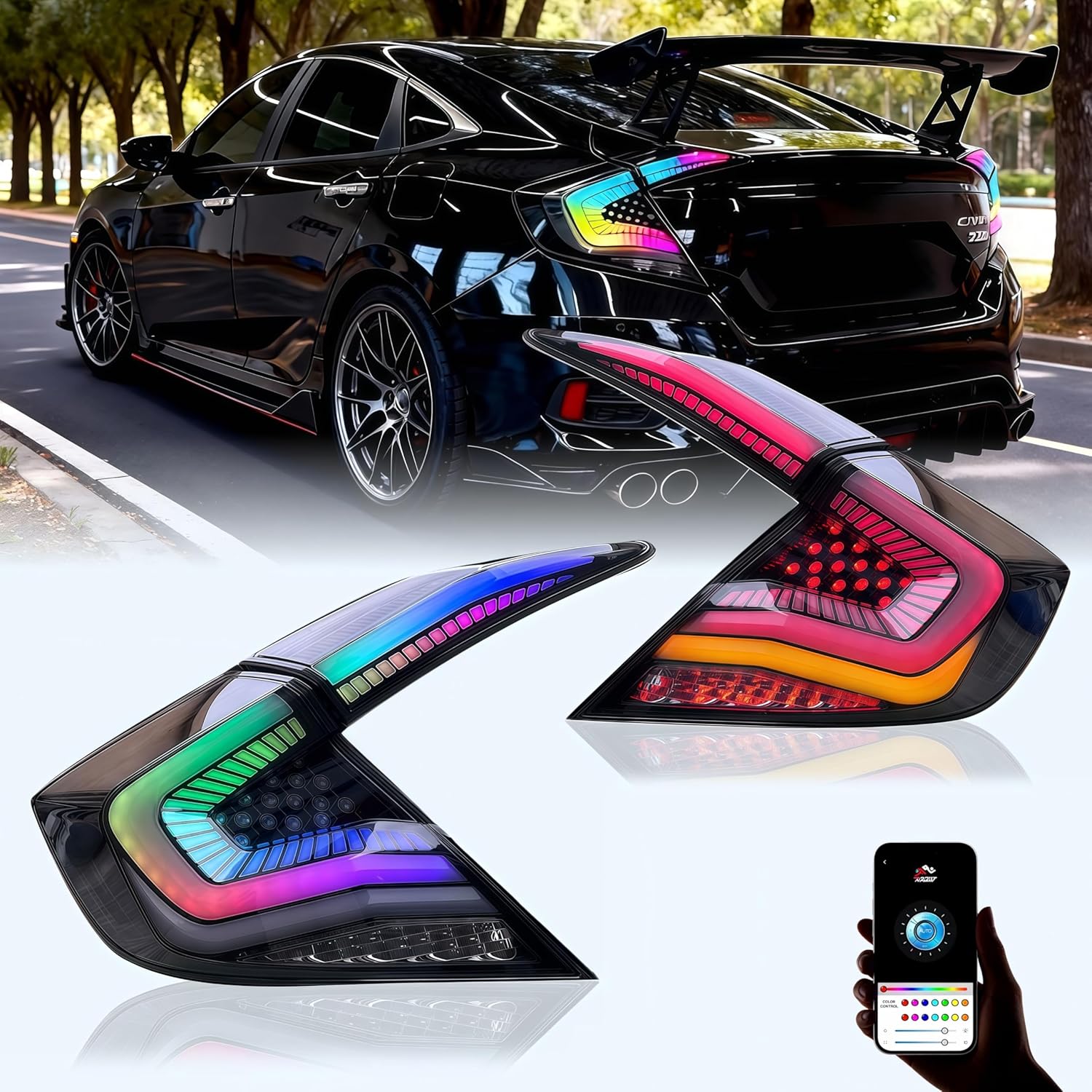 Sequential Dynamic LED Tail Lights for Honda Civic Sedan 2016-2021 10th - 1 Pair Smoked Assembly with Startup Animation | Direct Upgrade (Not Fit Hatchback, Sedan Only) (Racer)