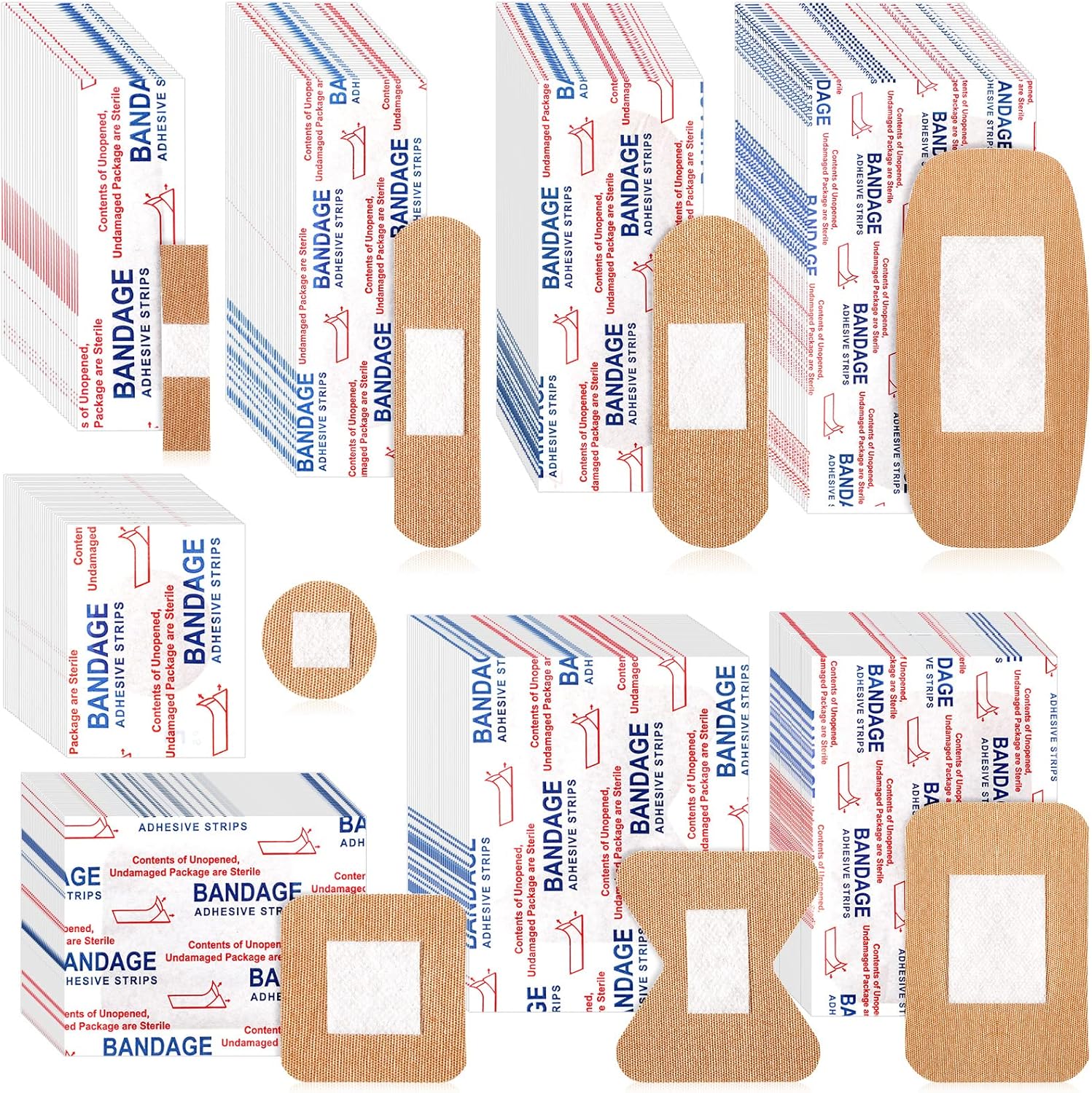400 Pcs Bandages Bulk Various Sizes Food Service Waterproof Adhesive Bandages Sterile Processing Non Stick Strips Pad for First Aid & Wound Care Protection(8 Styles)