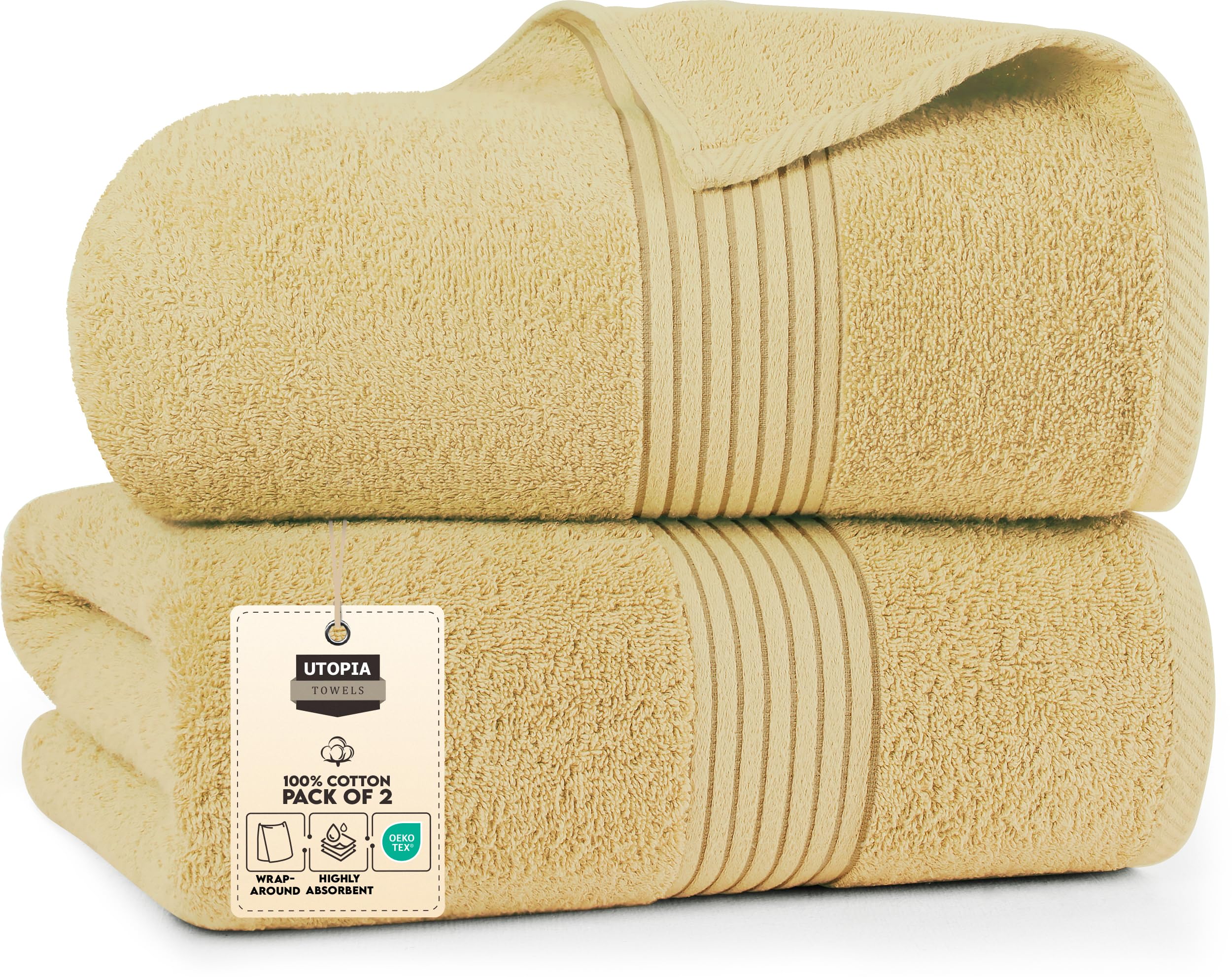 Premium Jumbo Bath Sheet 2 Pack - 100% Cotton Highly Absorbent and Quick Dry Extra Large Bath Towel - Super Soft Hotel Quality Towel (35 x 70 Inches, Beige)