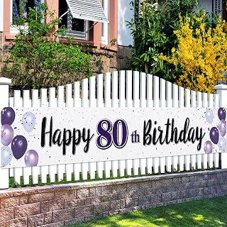 Happy 80th Birthday Decorations,80th Purple Balloon Large Birthday Hanging Banner Sign,Cheers to Eighty Years Old Bday Party Supplies.