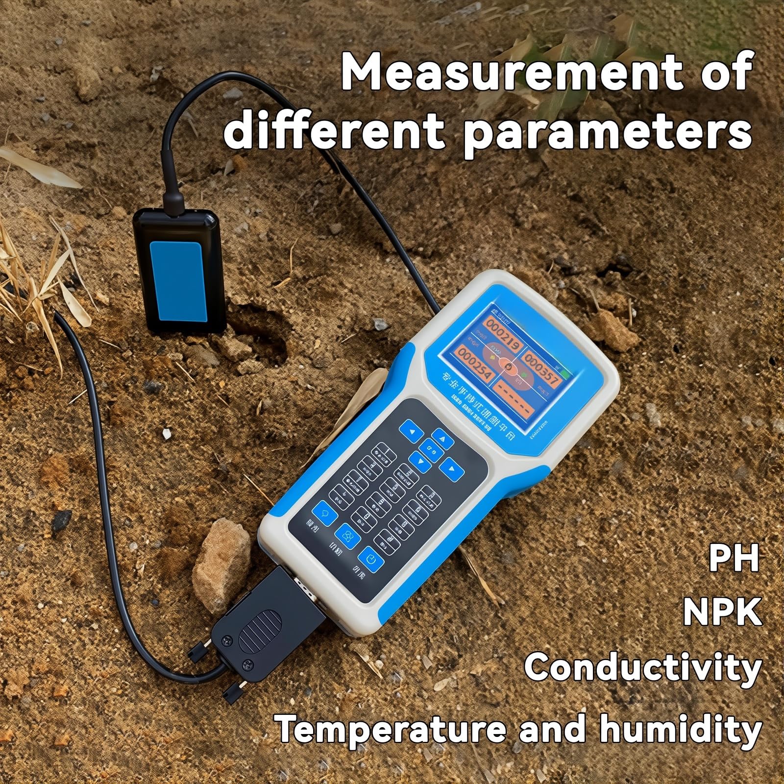 Bodentester 7-in-1, Digitales pH-Messgerät mit NPK, Feuchtigkeits- und Temperatursensoren für Gartenarbeit, Rasenpflege, Innen- & Außenpflanzengebrauch