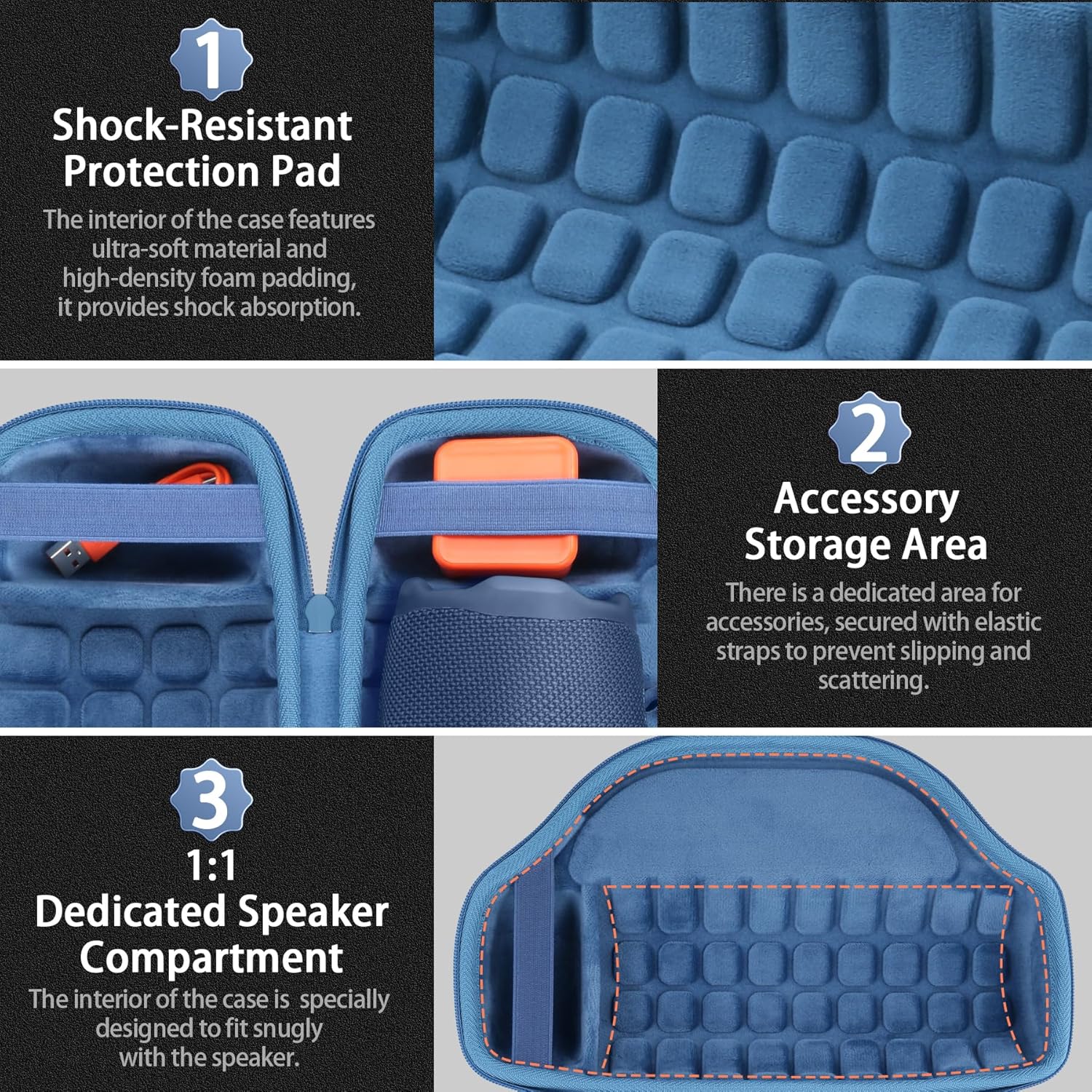 co2CREA Case for JBL Charge 6 Waterproof Portable Bluetooth Speaker, Hard Travel Bag with Detachable Shoulder Strap (Blue Case) - Image 5