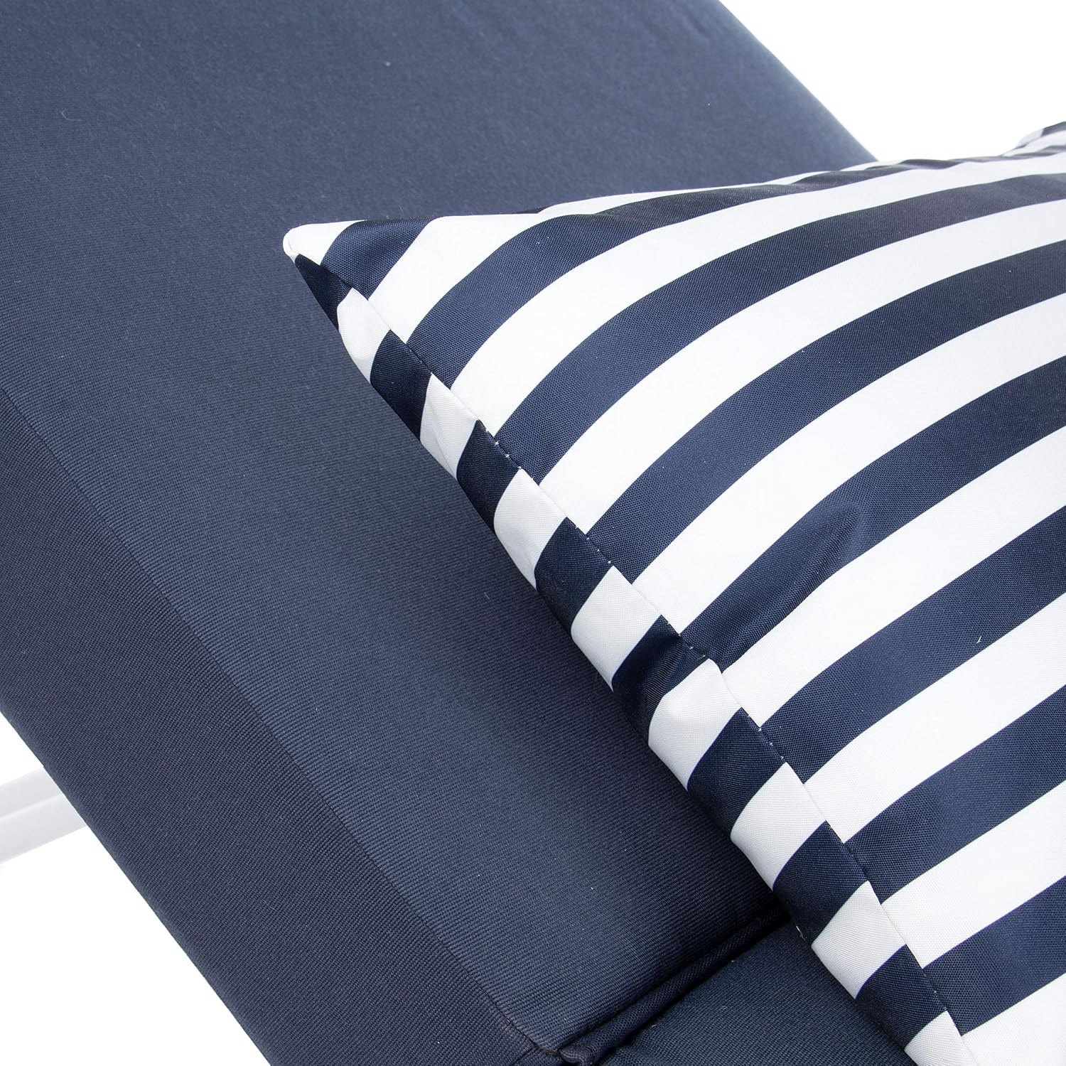 SAFAVIEH Outdoor Collection Yves Nautical Navy/White Adjustable Chaise Lounge Chair with Striped Pillow (PAT4042A)