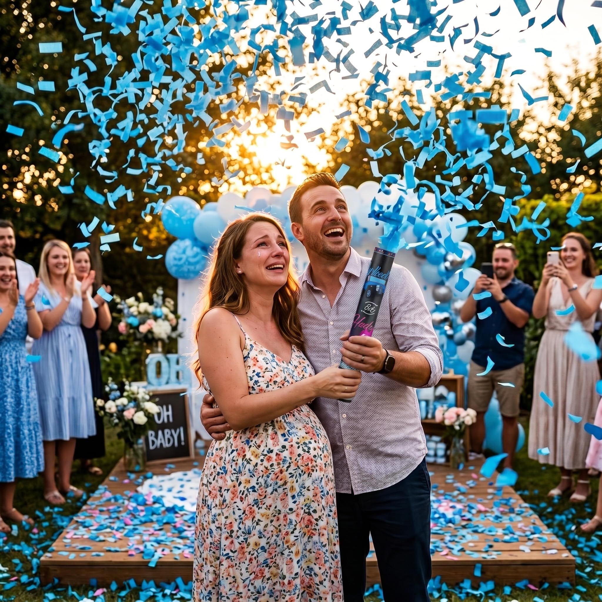 5 szt. Boy Gender Reveal Confetti Cannon Blue – Biodegradowalne niebieskie poppers konfetti ujawnienie płeć impreza konfetti armata i zabawki do świętowania dziecka