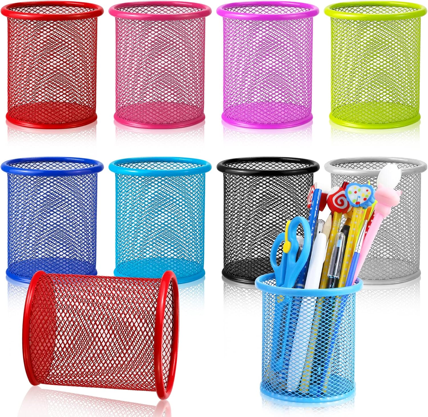 Faxco 8 Pack Colored Metal Pen Holder, Pencil Holders Pen Organizer Pencil Holder for Office(8 colors)