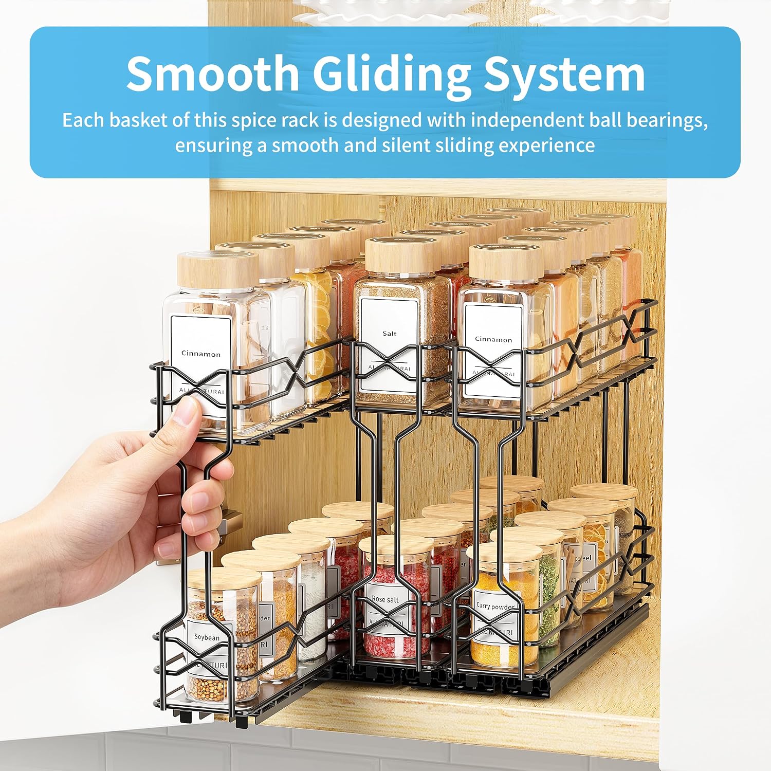 BOIVSHI Pull Out Spice Rack - Heavy Duty Vertical Spice Rack Pull Out, No Drill Install Spice Organizer for Cabinet, Inside Cabinet, Narrow Cabinet, 2.3" W×10.5" D×9.7" H, 3-Pack, Black