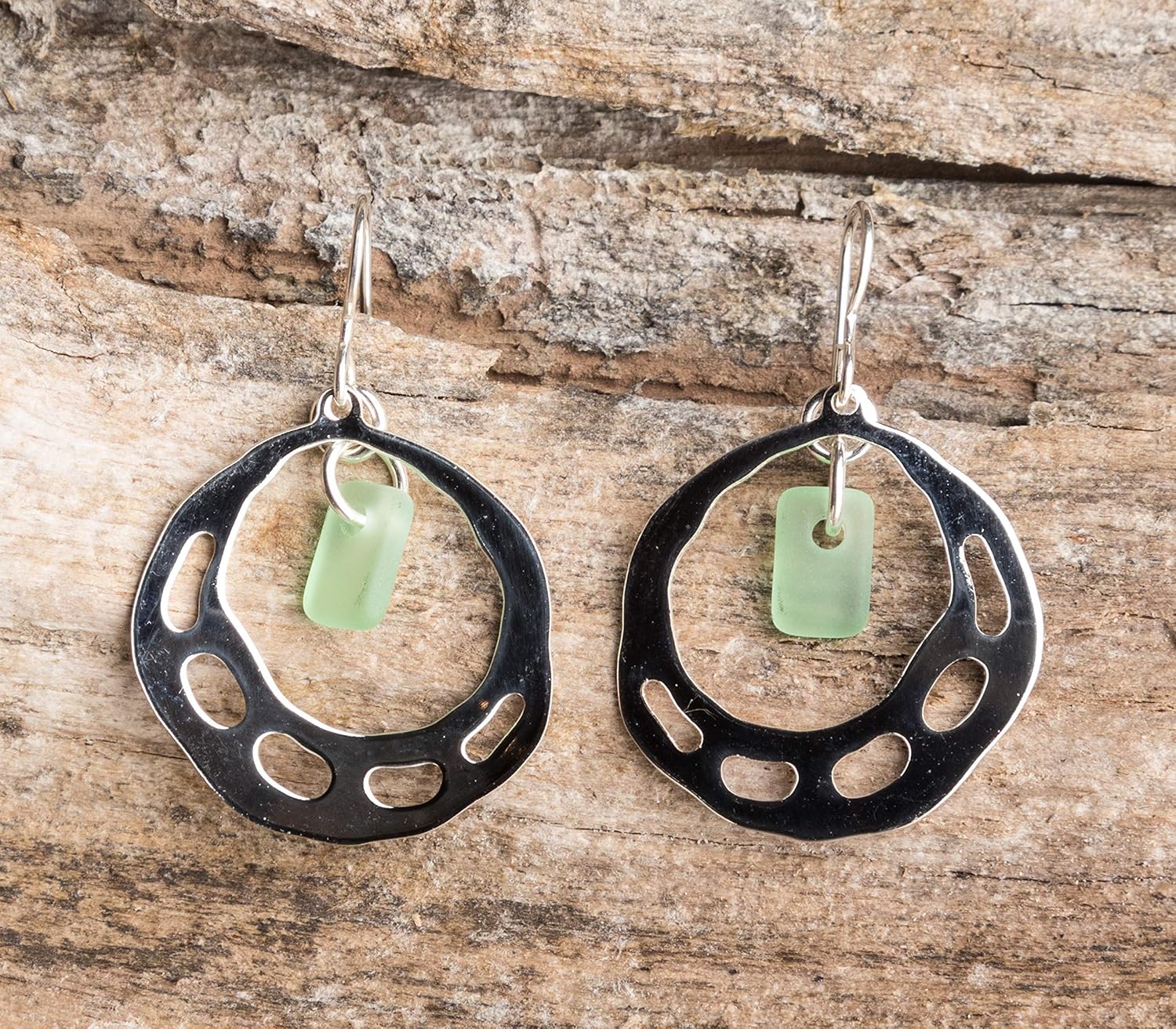 Sea Glass Isle Earrings, Sterling Silver Dangle Beach Glass Handmade Earrings, Women's Jewelry, Made in the USA