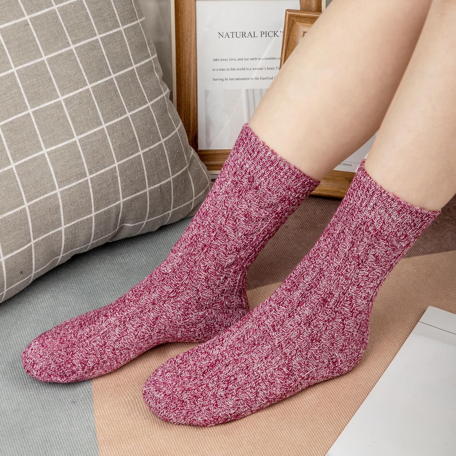 Loritta Wool Socks for Women Warm Winter Socks Knit Crew Calf Hiking Boot Sock Stocking Stuffers Gifts - Image 3
