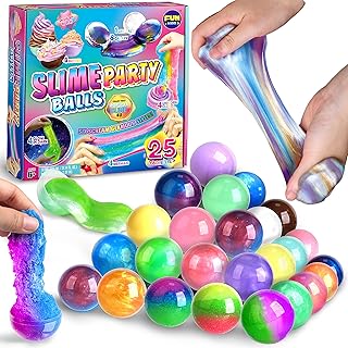 25 Variety Slime Balls Party Favors for Kids, FunKidz Bulk Premade Slime Pack Gift Toys for Girls Boys 6-12 with Galaxy, Butter, Fluffy, Cloud, Unicorn, Mermaid, Glow, Clear Slimes