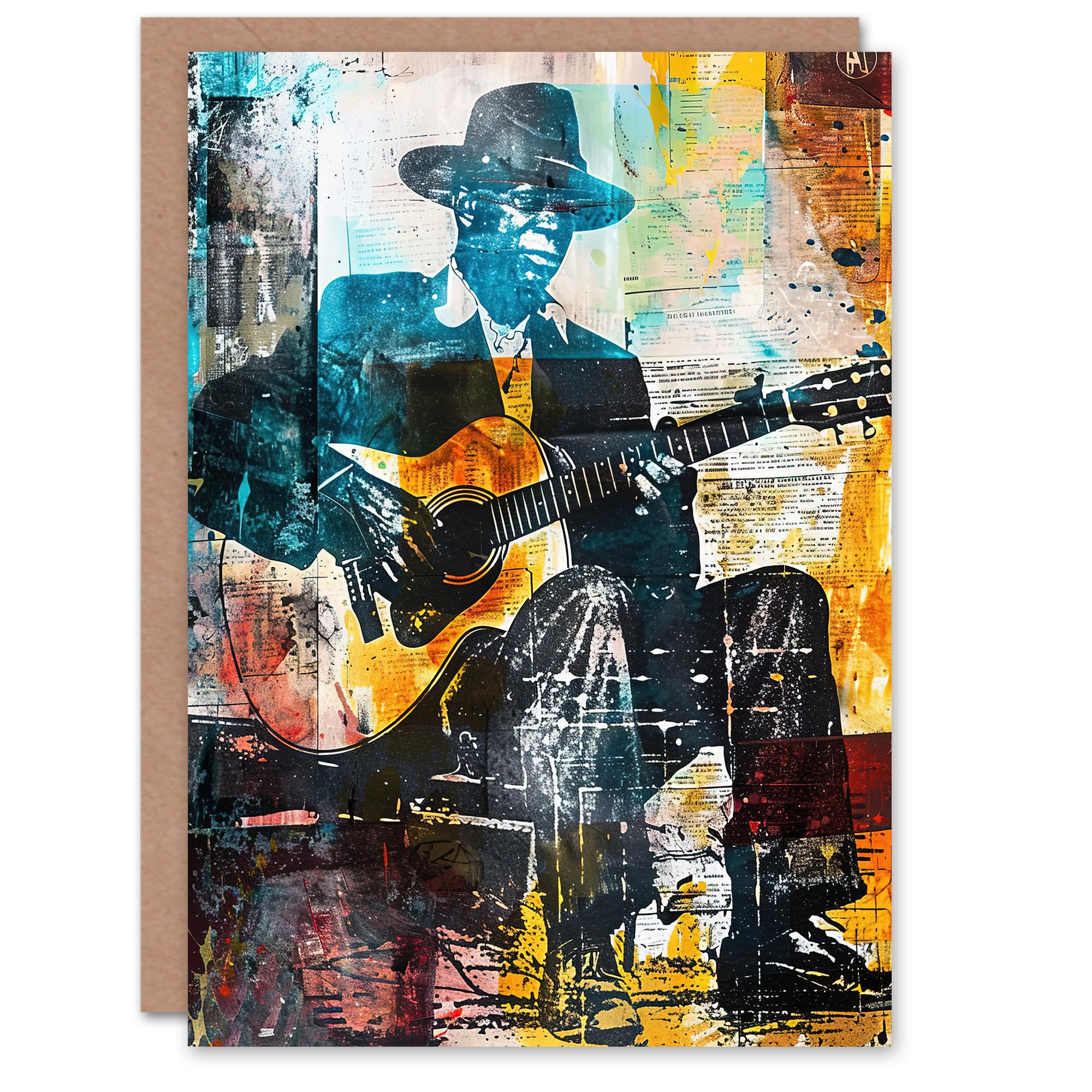 Artery8 Blues Music Guitar Player Upcycle Painting Greeting Birthday Card Him Her All Blank