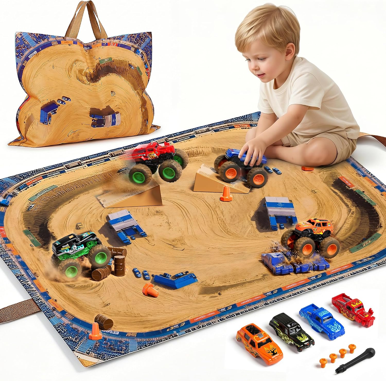 27pcs Monster Truck Playset with Playmat/Storage Bag