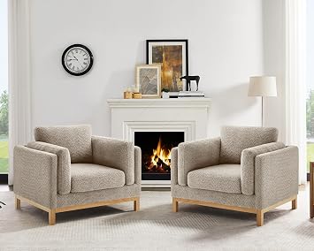 VANOMi 41.34" Oversized Accent Chair Set of 2, Chenille Armchair Living Room Chairs with Solid Wooden Legs Wide Armrest Pads, Reading Chair for Bedrooms, Apartments, OfficesCamel