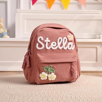 ZUNON Toddler Backpack for Girls, Personalized Corduroy Small Mini Toddler Girl, Custom Name Backpack Bookbag, School Bag for Kids Girls Boys 4-15 Years, Pink
