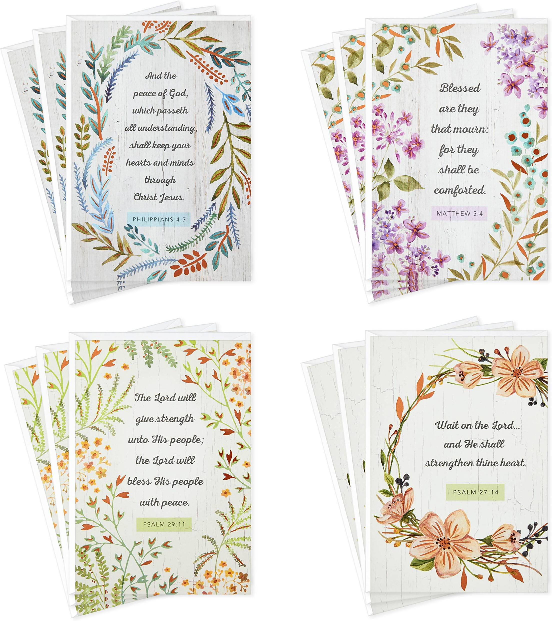 DaySpring Assorted Religious Sympathy Cards, Floral Wreaths (12 Cards with Envelopes)