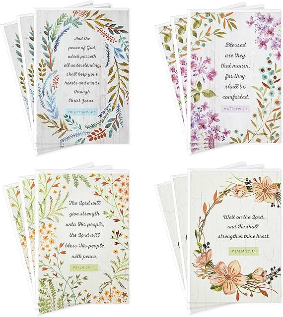 DaySpring Assorted Religious Sympathy Cards, Floral Wreaths (12 Cards with Envelopes)