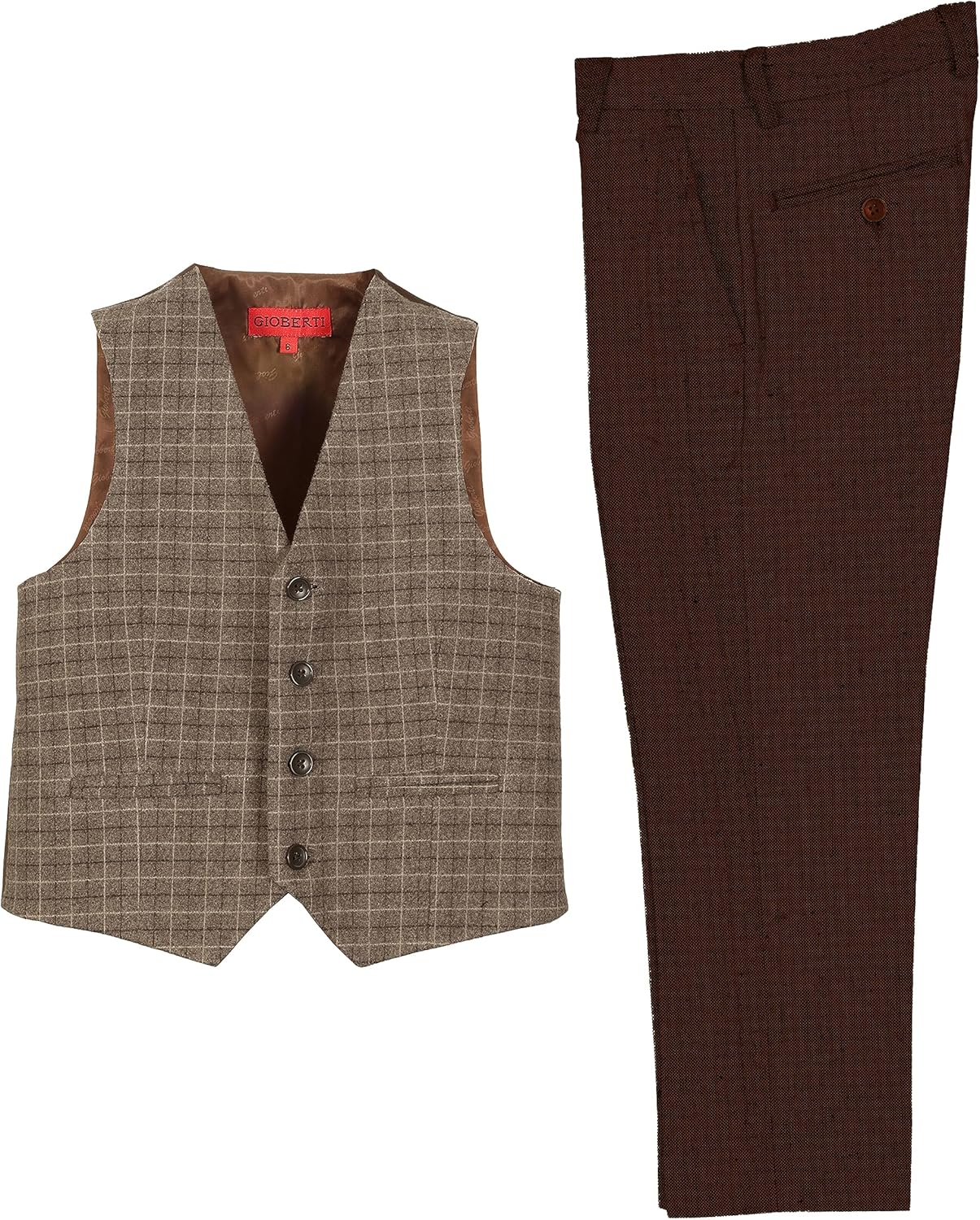 Gioberti Kids and Boys 2 Piece Tweed Plaid Vest and Pants Set