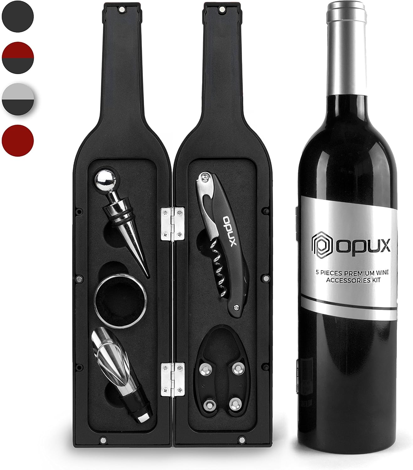 OPUX Deluxe Wine Opener Accessories Gift Set | Wine Tools with Waiters Corkscrew Opener | 5 Piece Wine Bottle Opening Kit | Wine Gift Set for Wine Lovers and Drinkers (Black/Silver)