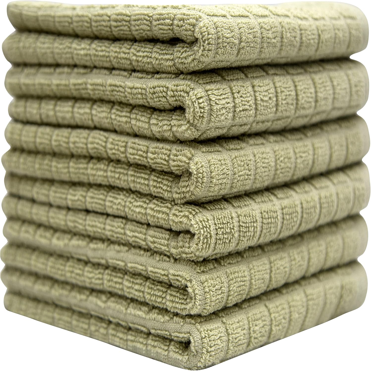 Premium Kitchen Towels (16”x 28”, 6 Pack) – Large Cotton Kitchen Hand Towels – Highly Absorbent Tea Towels Set with Hanging Loop (Sage, Checked)