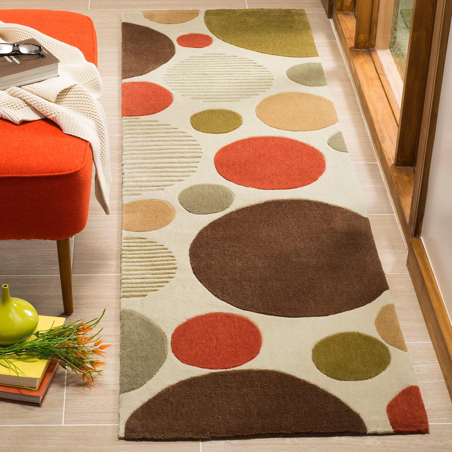 SAFAVIEH Modern Art Collection 2'6" x 12' IvoryMulti MDA615A Handmade Dots Runner Rug
