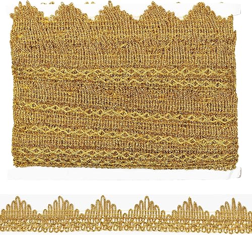 Miniatura 1 de Tibaoffy Cinta de 14 yardas de ancho de 1.37 pulgadas con ribete de encaje dorado decorado para bodas, actuaciones de disfraces, telas de costura o