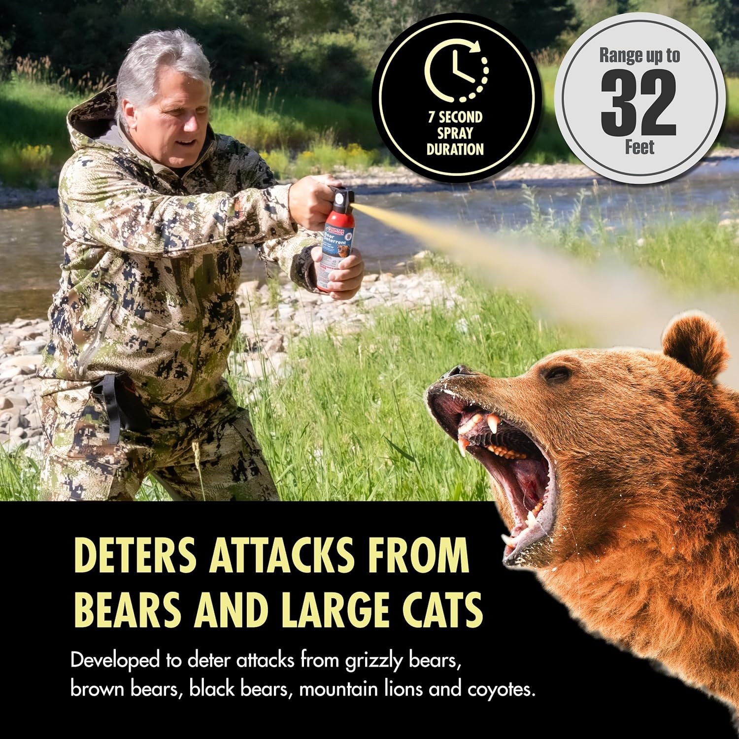 Counter Assault Bear Spray - Bears, Mountain Lions, Coyotes - Long-Range 32ft Distance - Pepper Spray Safety Gear for Hiking & Camping Protection - 2% Capsaicin - 8.1 oz