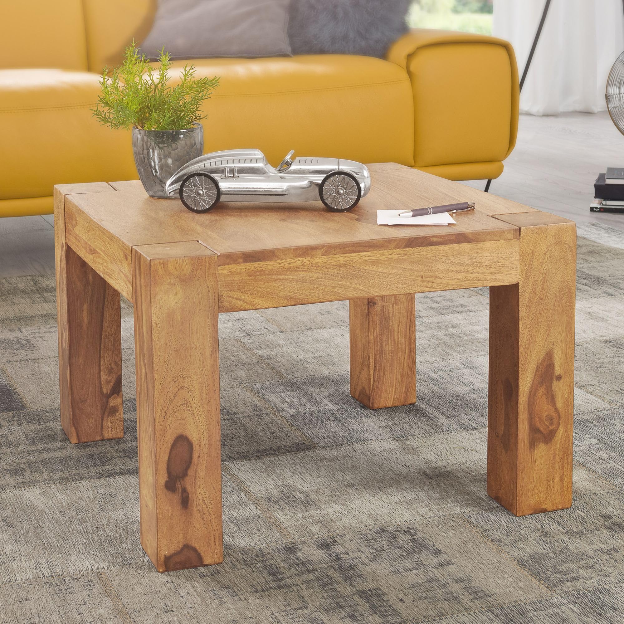 FineBuy Mesa de Centro Moderna Cuadrada 60x60x40 cm Madera Maciza de Acacia | Mesa Auxiliar para Salón | Mesita Café Pequeña para Sofá