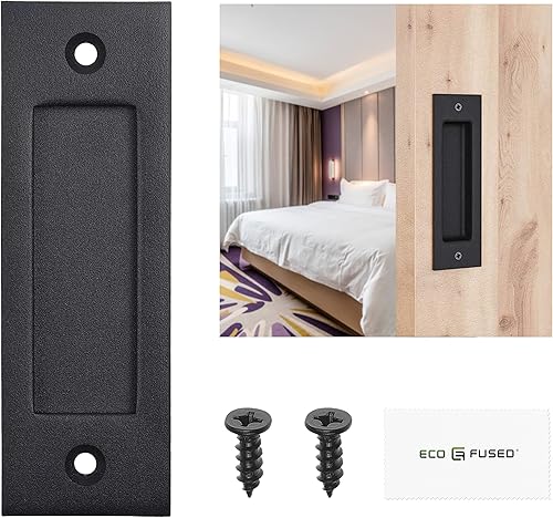 Miniatura 9 de Eco-Fused 2 tiradores de dedo para puerta corrediza de granero (negro) con tornillos autorroscantes, mango inferior plano de acero sólido de 6
