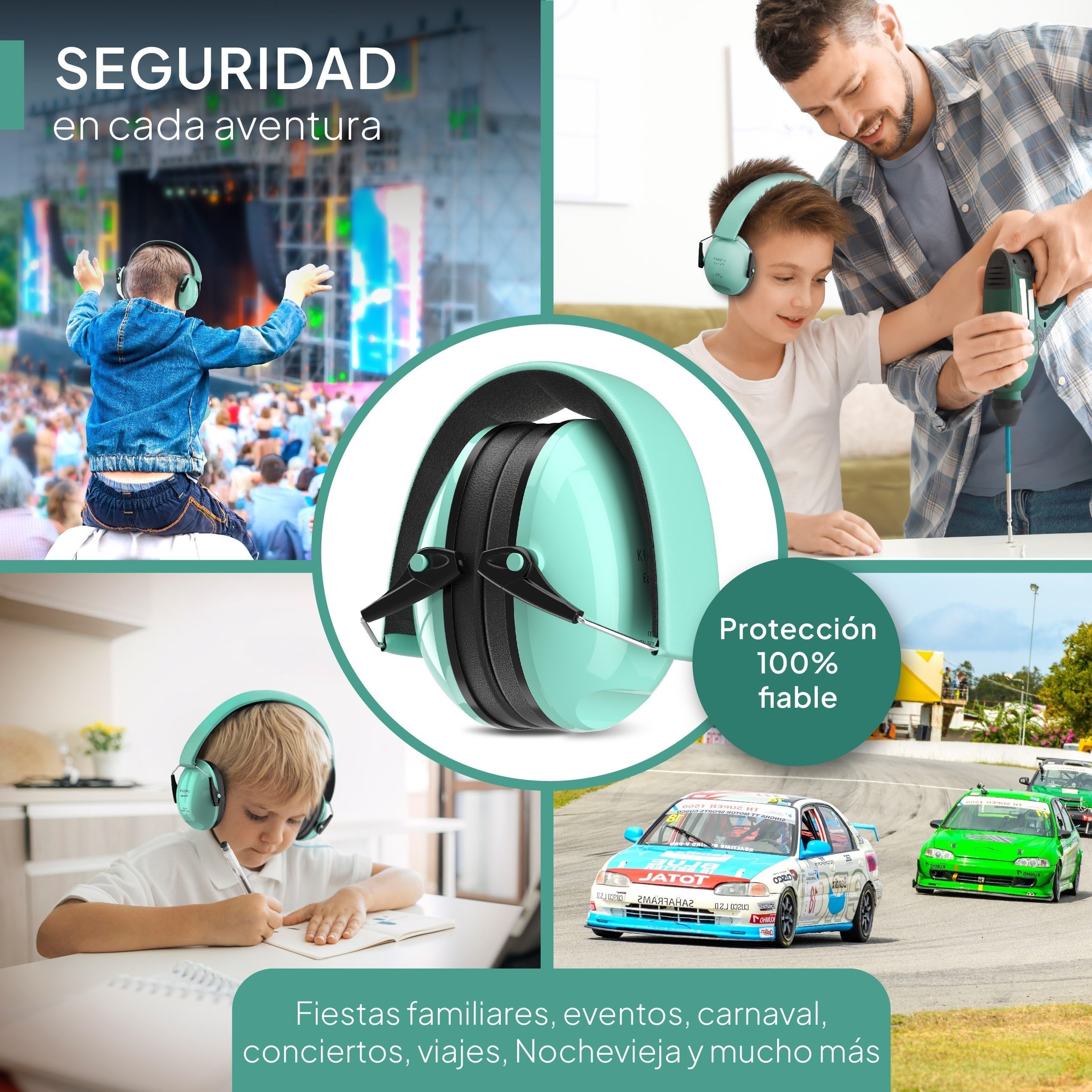 Senner ® KidsPro | Protectores auditivos para niños - Auriculares con SNR de 28 dB - Para niños hasta 12 años, ajustables - Protectores de oído - Turquesa