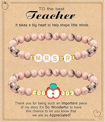 Teacher Appreciation Gifts for Women,Teacher Must Haves Initial Bracelet Mrs Miss End of Year Teacher Gifts Thank You for Helping Me Grow Music Math Science Teachers Bracelets Retirement 2 Set Jewelry