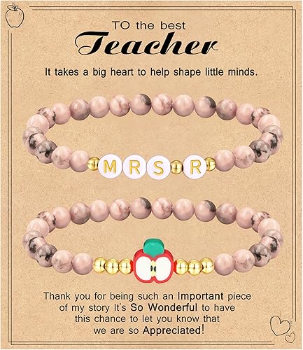 Teacher Appreciation Gifts for Women,Teacher Must Haves Initial Bracelet Mrs Miss End of Year Teacher Gifts Thank You for Helping Me Grow Music Math Science Teachers Bracelets Retirement 2 Set Jewelry