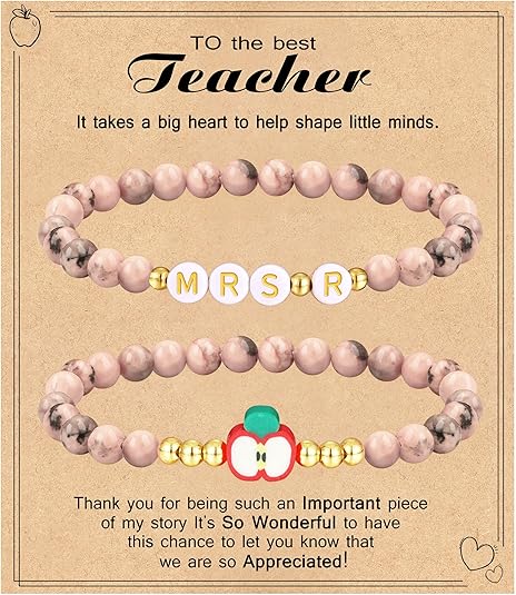 Teacher Appreciation Gifts for Women,Teacher Must Haves Initial Bracelet Mrs Miss End of Year Teacher Gifts Thank You for Helping Me Grow Music Math Science Teachers Bracelets Retirement 2 Set Jewelry