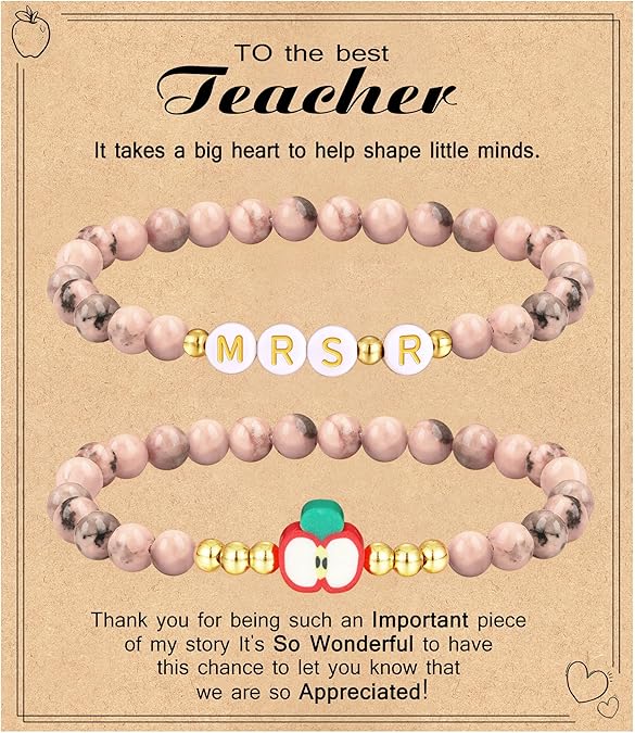 Teacher Appreciation Gifts for Women,Teacher Must Haves Initial Bracelet Mrs Miss End of Year Teacher Gifts Thank You for Helping Me Grow Music Math Science Teachers Bracelets Retirement 2 Set Jewelry