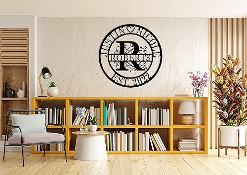 Miniatura 3 de Letrero de metal personalizado, letrero de monograma de letra dividida, letrero personalizado de nombre de familia, letreros de familia