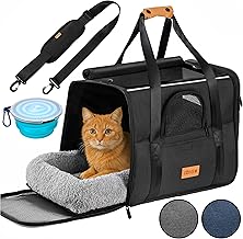 CADOCA® Transportbox Katzen bis 20kg faltbar Sonnen- und Regendach Schultergurt mit Napf Atmungsaktiv Komfortabel Wendekissen Haustier Katzenbox Tragetasche Hunde Auto Anthrazit