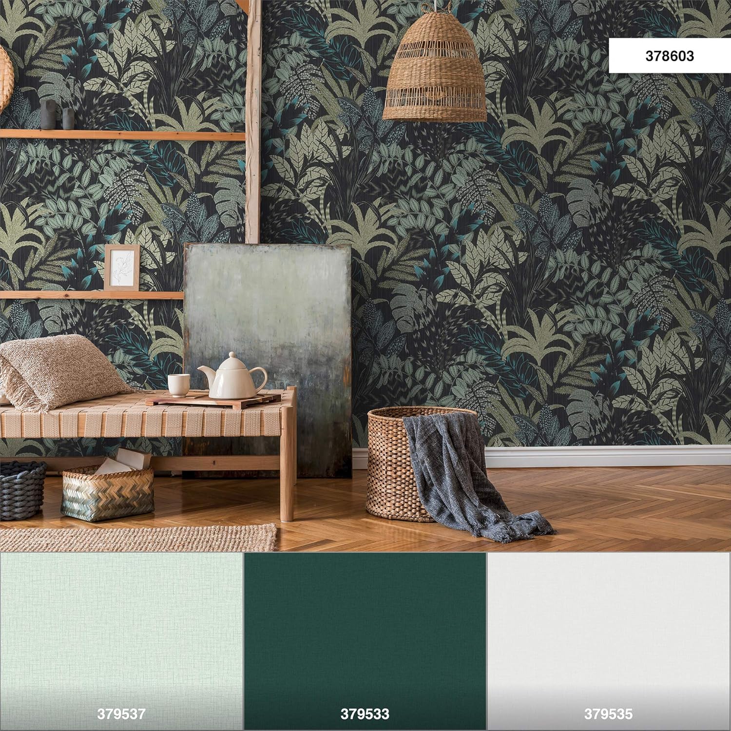 Livingwalls Wallpaper Floral Design - Black, Green - Flower Wallpaper 395.99in x 20.87in Made in Germany - 378603
