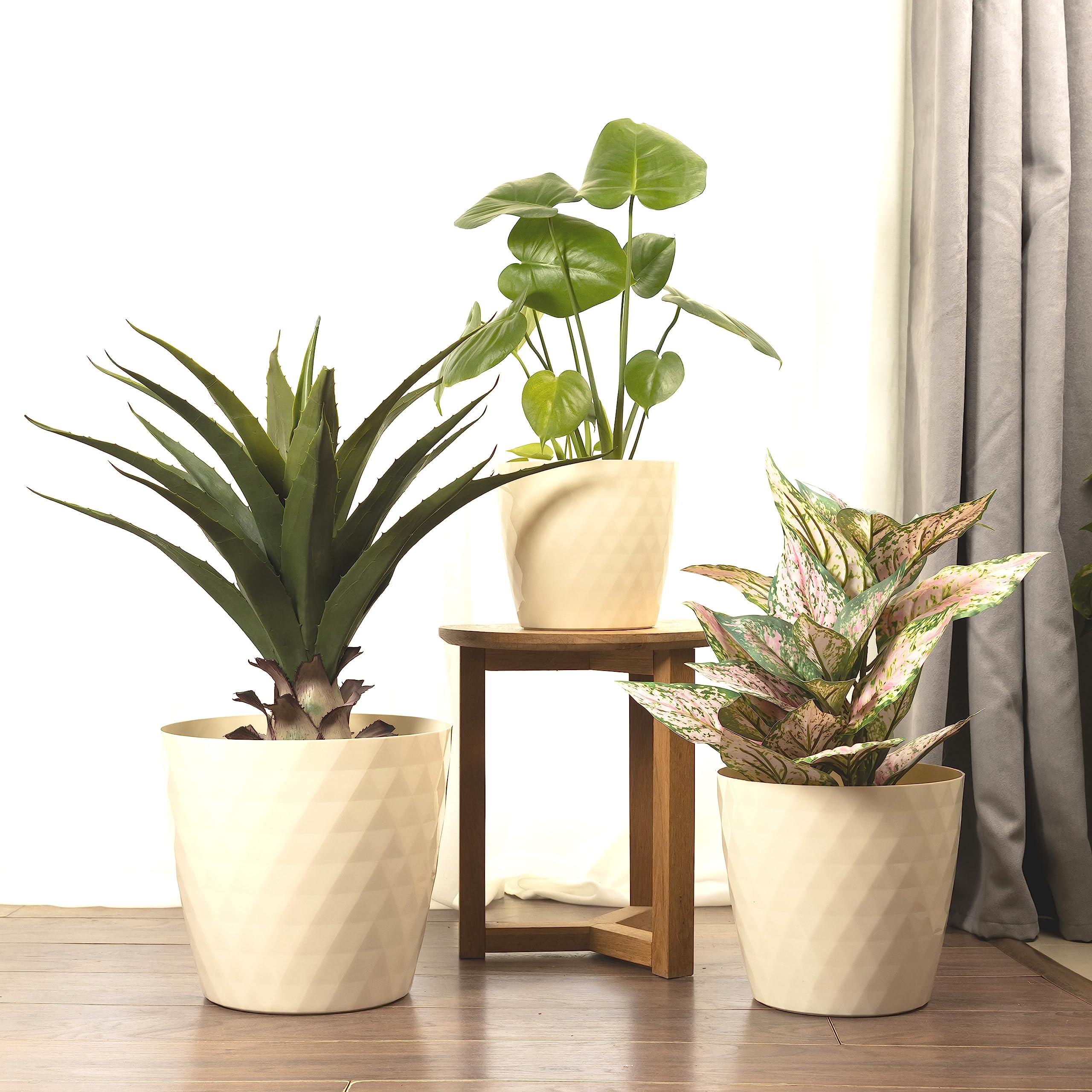 Home Garden Ornaments Plant Pots Indoor, Indoor Plant Pot - Decorative Plastic Flower Pots with Glossy Crystal Surface (Diameter: 12cm, Colour: Cream) — view 6