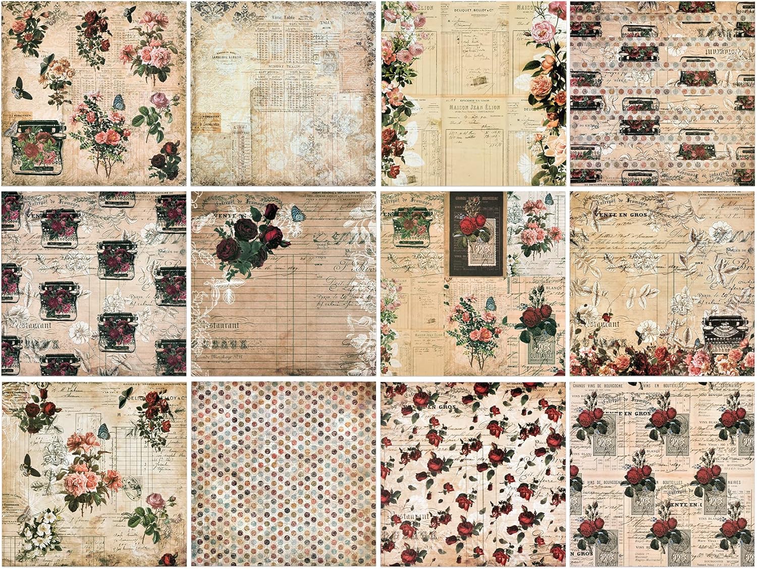 Scrapbooking Paper Pad, 24 Sheets Floral Craft Cardmaking Crafting Paper Cardstock Photo Frame Decorative Pages Cuttable Foldable Pattern Paper Scrapbooking Supplies