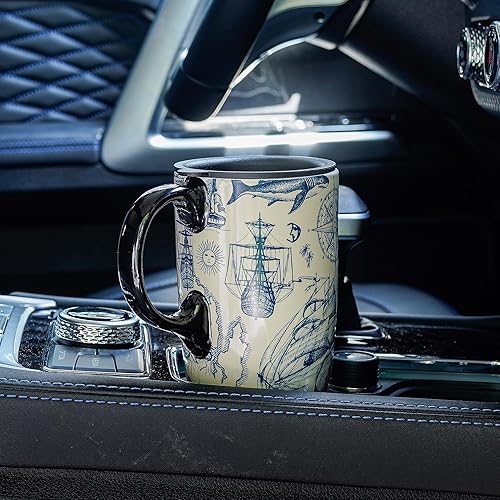 Miniatura 3 de Topadorn Taza de café de cerámica para regalo con tapa de 17 onzas, taza de té alta de porcelana con asa para el hogar y la oficina, taza con patrón