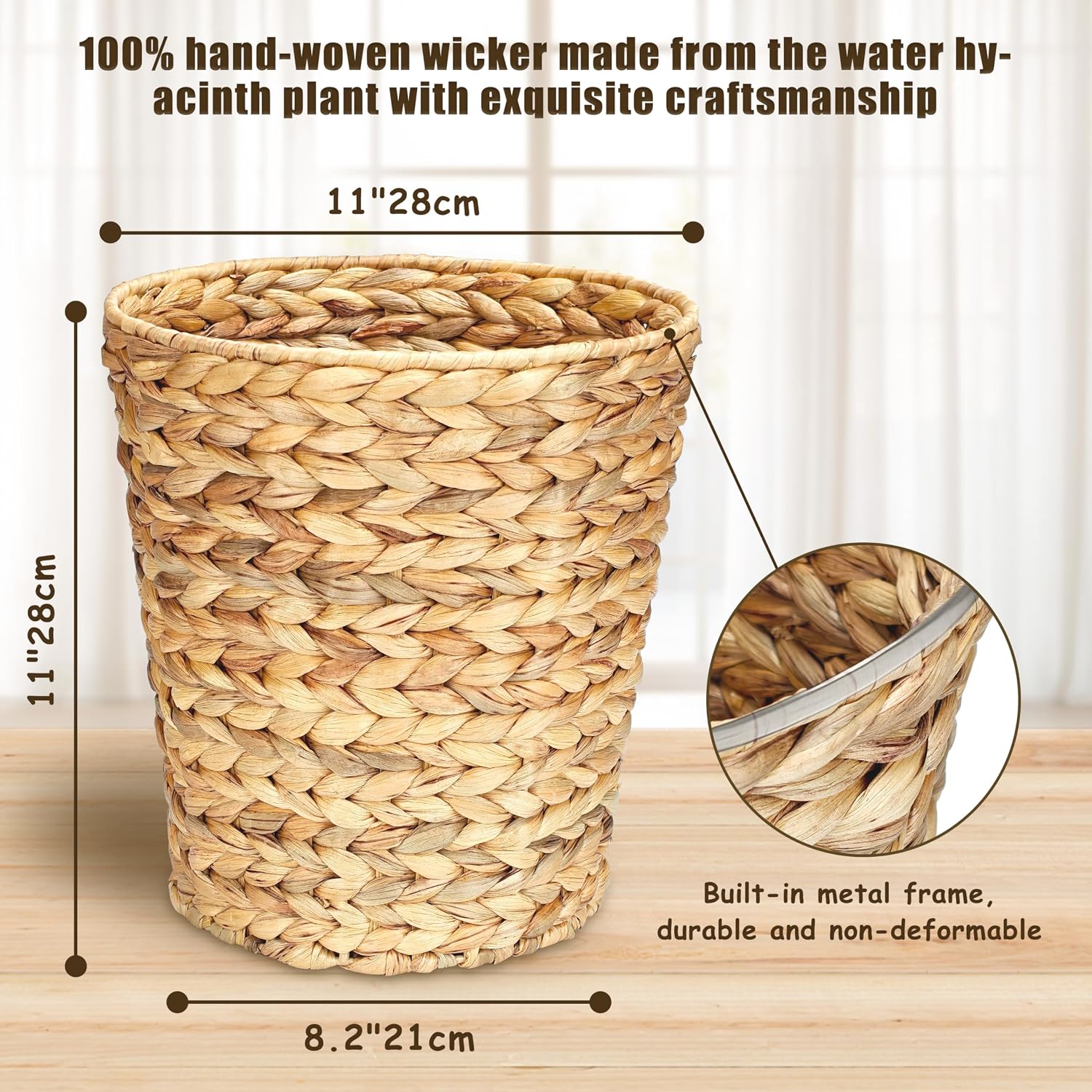 Rattan Trash Can, Wicker Waste Basket for Bathroom 3.5 Gallons (2 Pack)